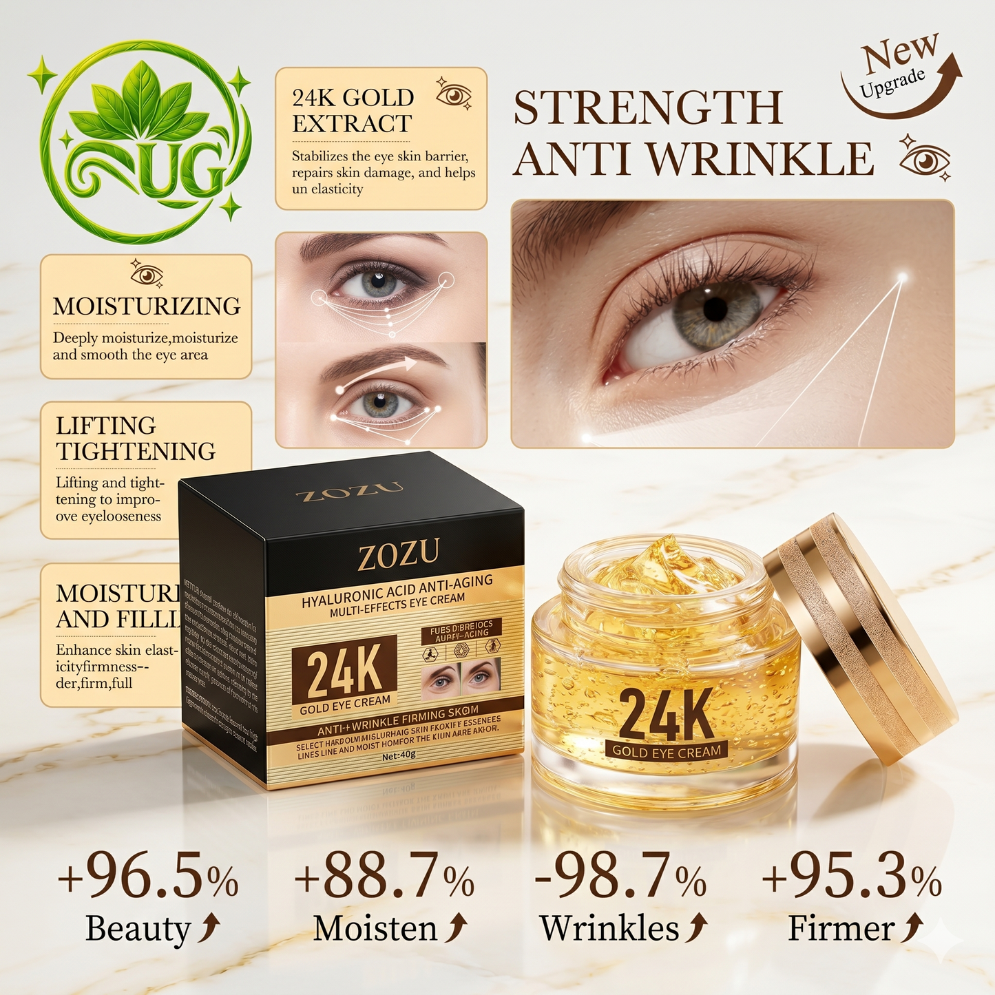 24k Gold Hyaluronic Acid Eye Cream Anti Dark Circles Eye Bags