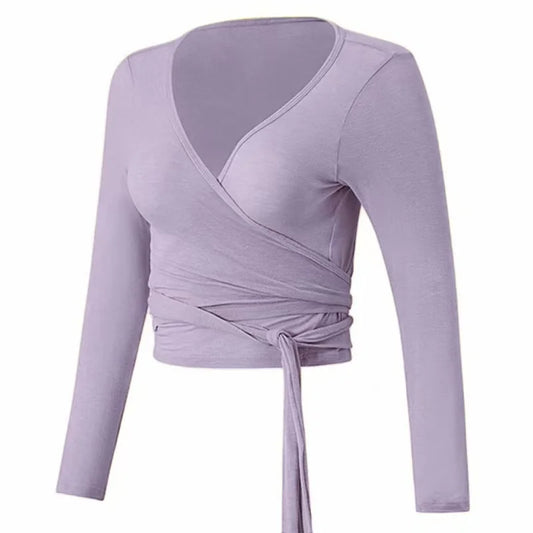 Women’s Long Sleeve Yoga Wrap Top – Slim Fit Pilates Shirt